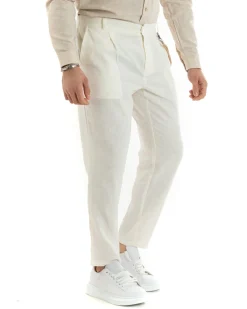Abito Uomo Monopetto Completo Lino Sartoriale Giacca Pantaloni Panna GIOSAL-OU2326A
