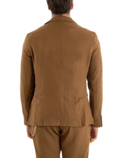 Abito Uomo Monopetto Completo Lino Sartoriale Giacca Pantaloni Camel GIOSAL-OU2327A