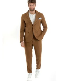 Abito Uomo Monopetto Completo Lino Sartoriale Giacca Pantaloni Camel GIOSAL-OU2327A