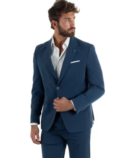 Abito uomo monopetto completo giacca pantaloni slim fit blu GIOSAL-AE1253A