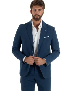 Abito uomo monopetto completo giacca pantaloni slim fit blu GIOSAL-AE1253A