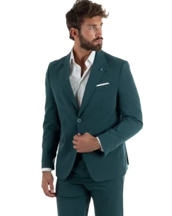 Abito uomo monopetto completo giacca pantaloni slim fit petrolio GIOSAL-AE1254A