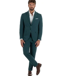 Abito uomo monopetto completo giacca pantaloni slim fit petrolio GIOSAL-AE1254A