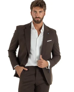Abito uomo monopetto completo giacca pantaloni slim fit marrone GIOSAL-AE1255A