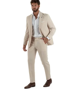 Abito uomo monopetto completo giacca pantaloni slim fit beige GIOSAL-AE1256A