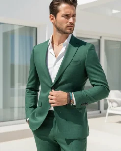Abito uomo monopetto completo viscosa giacca pantaloni verde melangiato GIOSAL-OU2427A