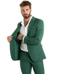 Abito uomo monopetto completo viscosa giacca pantaloni verde melangiato GIOSAL-OU2427A