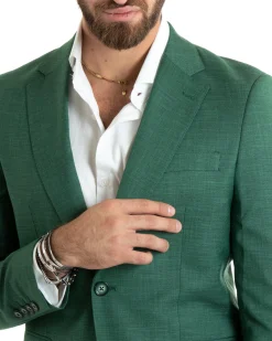 Abito uomo monopetto completo viscosa giacca pantaloni verde melangiato GIOSAL-OU2427A
