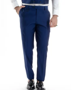 Abito Uomo Monopetto Damascato Vestito 3 Pezzi Completo Panciotto Sposo Plastron Blu AE1131A