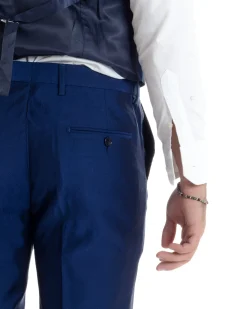 Abito Uomo Monopetto Damascato Vestito 3 Pezzi Completo Panciotto Sposo Plastron Blu AE1131A