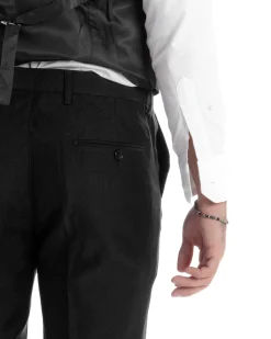 Abito Uomo Monopetto Damascato Vestito 3 Pezzi Completo Panciotto Sposo Plastron Nero AE1130A