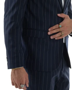 Abito Uomo Monopetto Gessato Sartoriale Rigato Blu Over-D OC1F2W5A03
