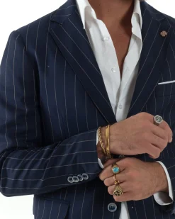 Abito Uomo Monopetto Gessato Sartoriale Rigato Blu Over-D OC1F2W5A03