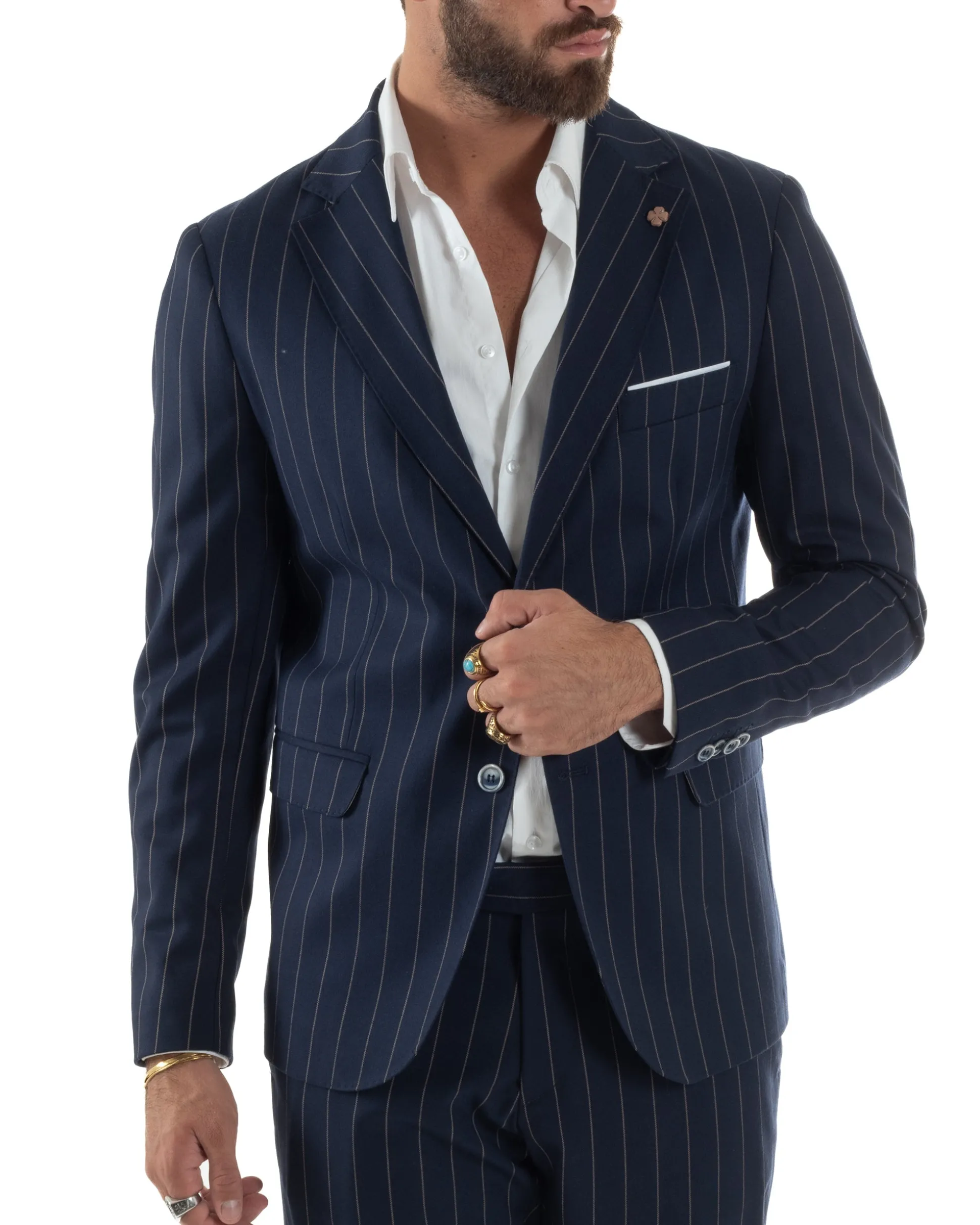 Abito Uomo Monopetto Gessato Sartoriale Rigato Blu Over-D OC1F2W5A03