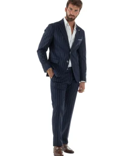 Abito Uomo Monopetto Gessato Sartoriale Rigato Blu Over-D OC1F2W5A03