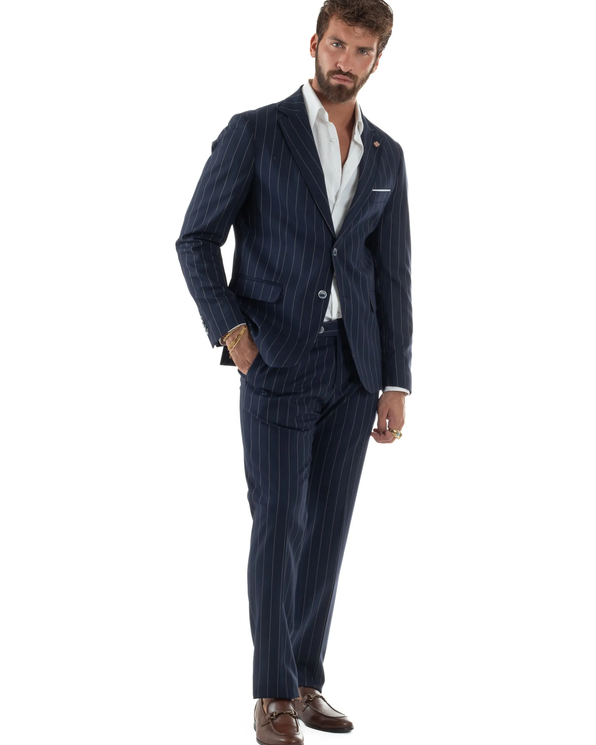 Abito Uomo Monopetto Gessato Sartoriale Rigato Blu Over-D OC1F2W5A03