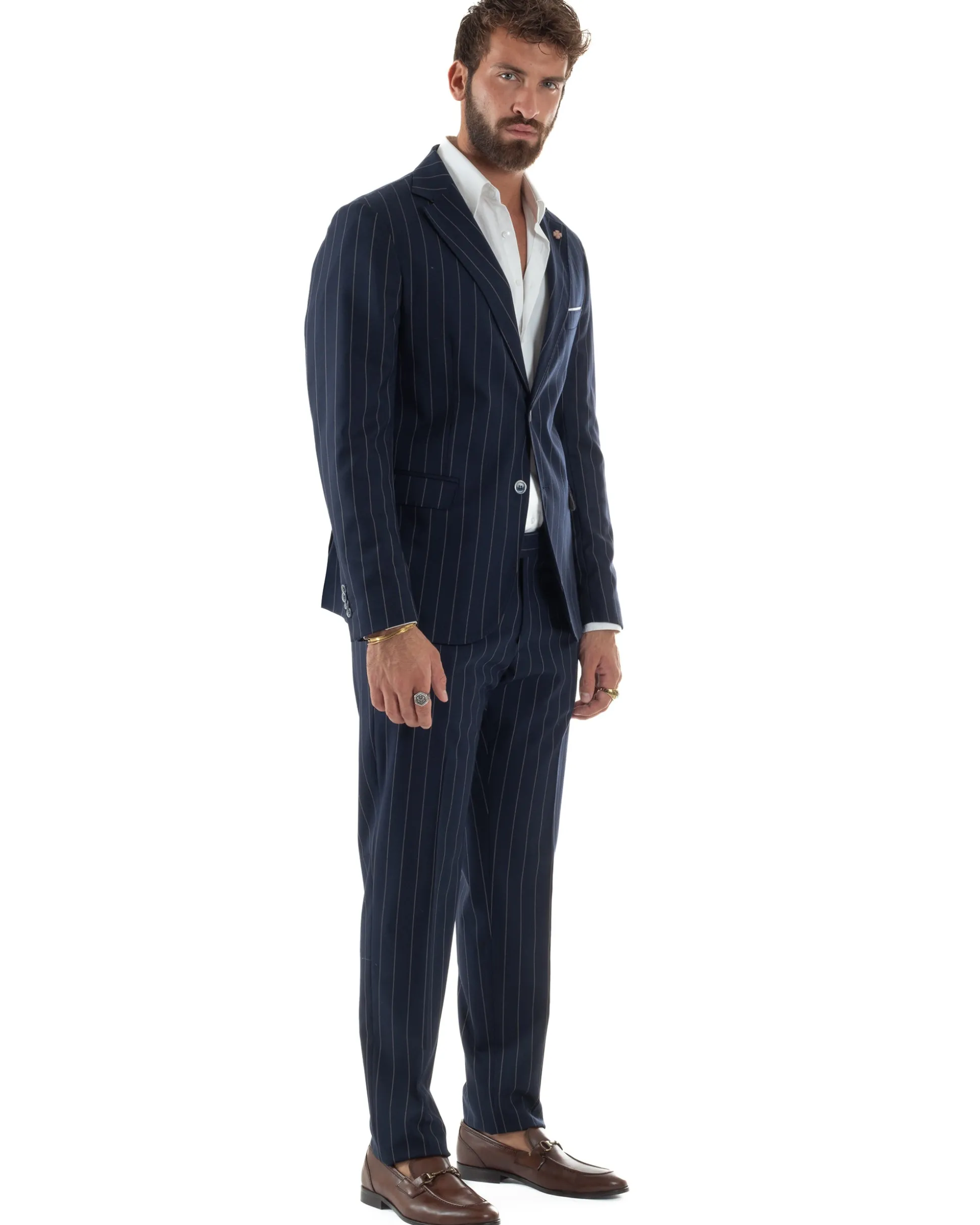 Abito Uomo Monopetto Gessato Sartoriale Rigato Blu Over-D OC1F2W5A03