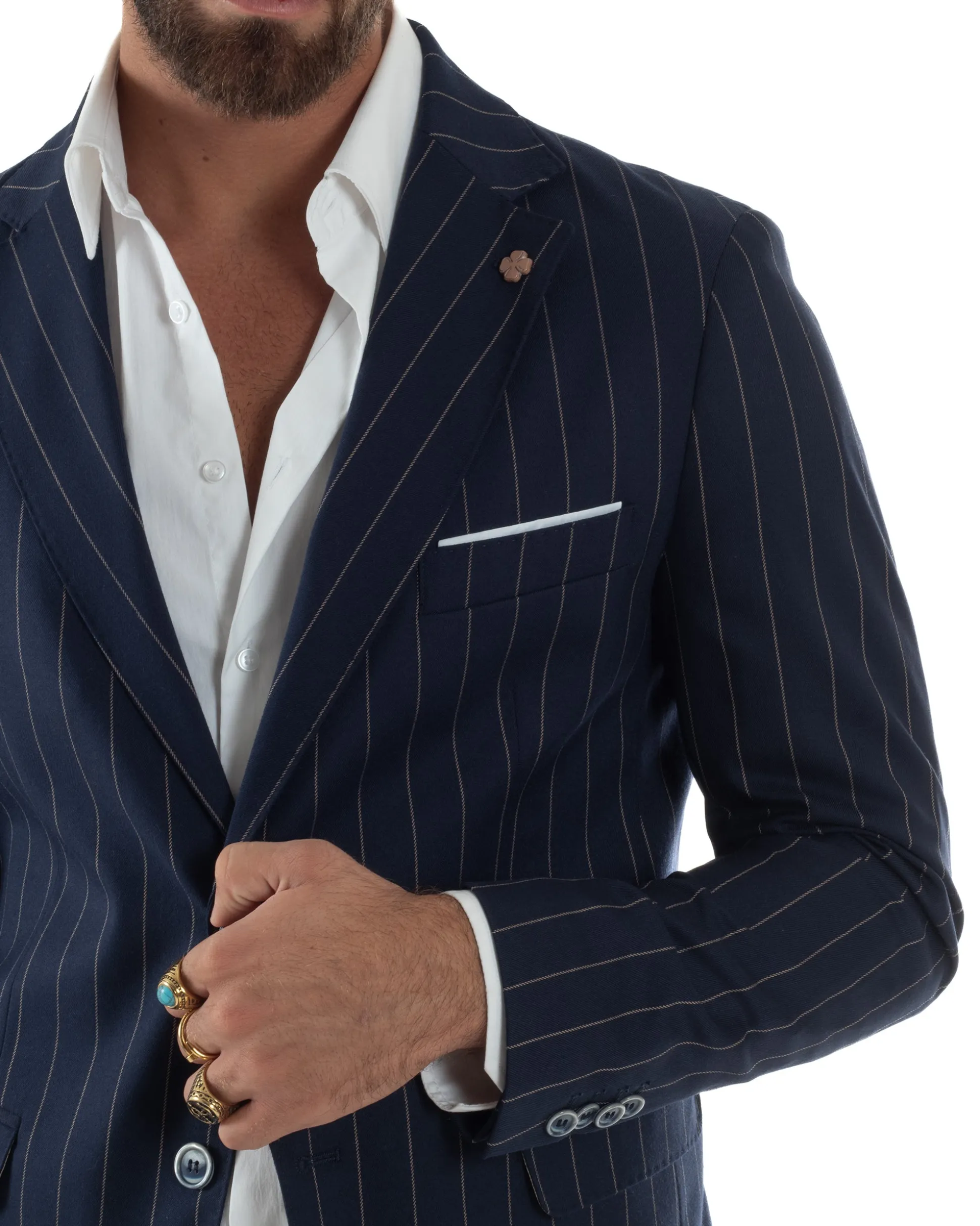 Abito Uomo Monopetto Gessato Sartoriale Rigato Blu Over-D OC1F2W5A03