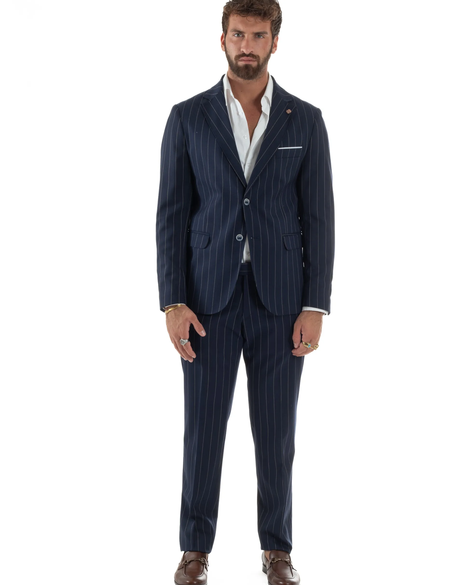Abito Uomo Monopetto Gessato Sartoriale Rigato Blu Over-D OC1F2W5A03