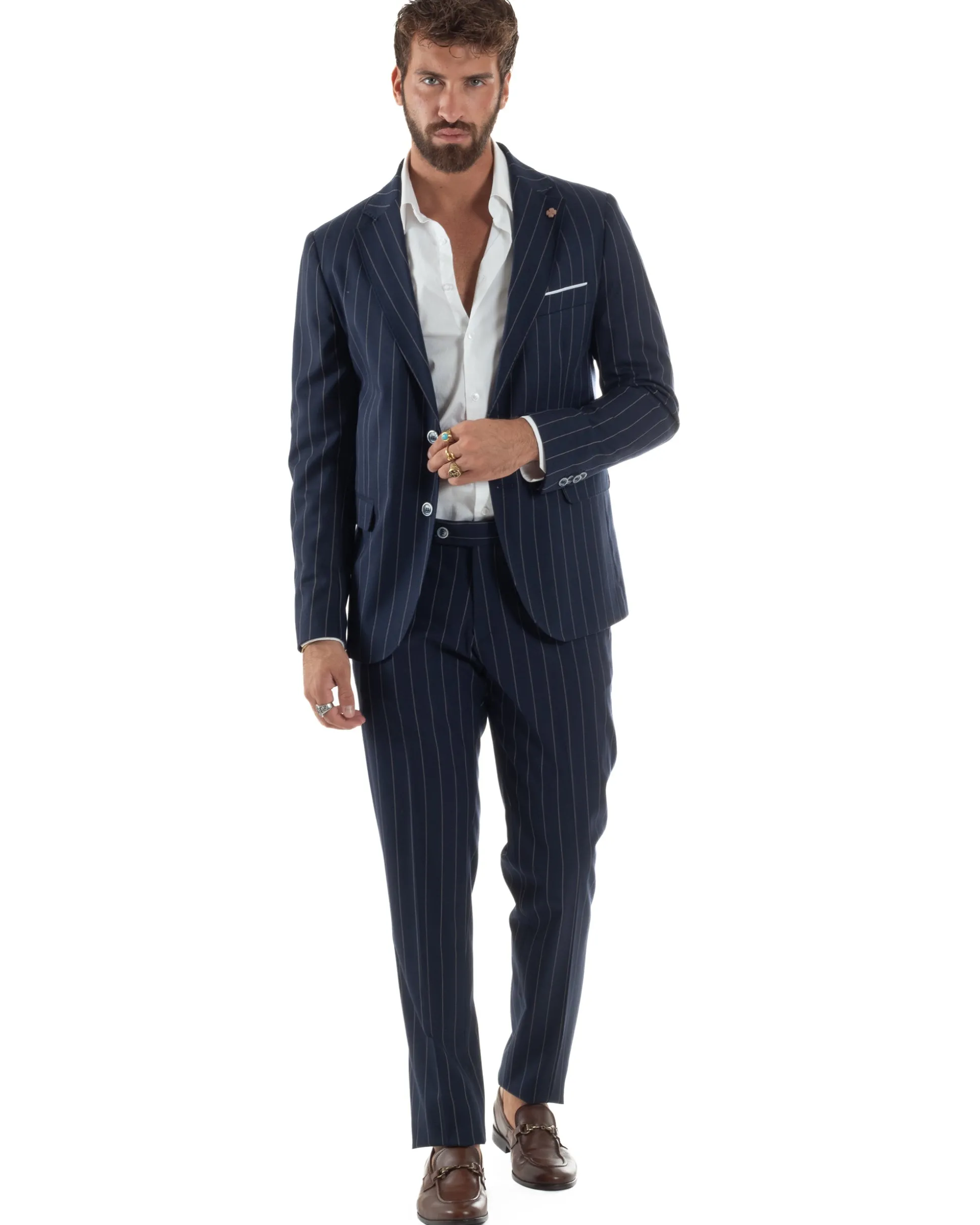 Abito Uomo Monopetto Gessato Sartoriale Rigato Blu Over-D OC1F2W5A03