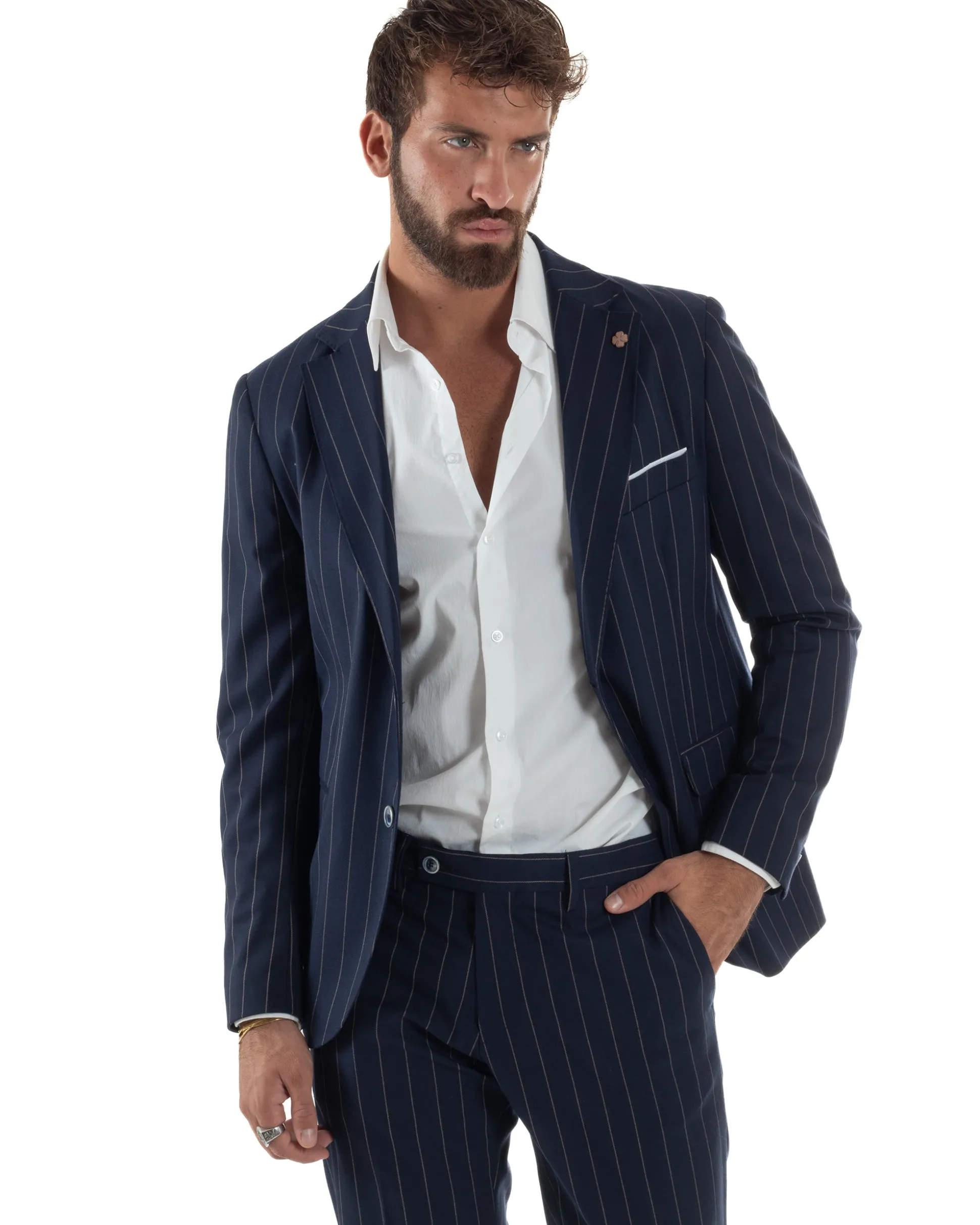 Abito Uomo Monopetto Gessato Sartoriale Rigato Blu Over-D OC1F2W5A03