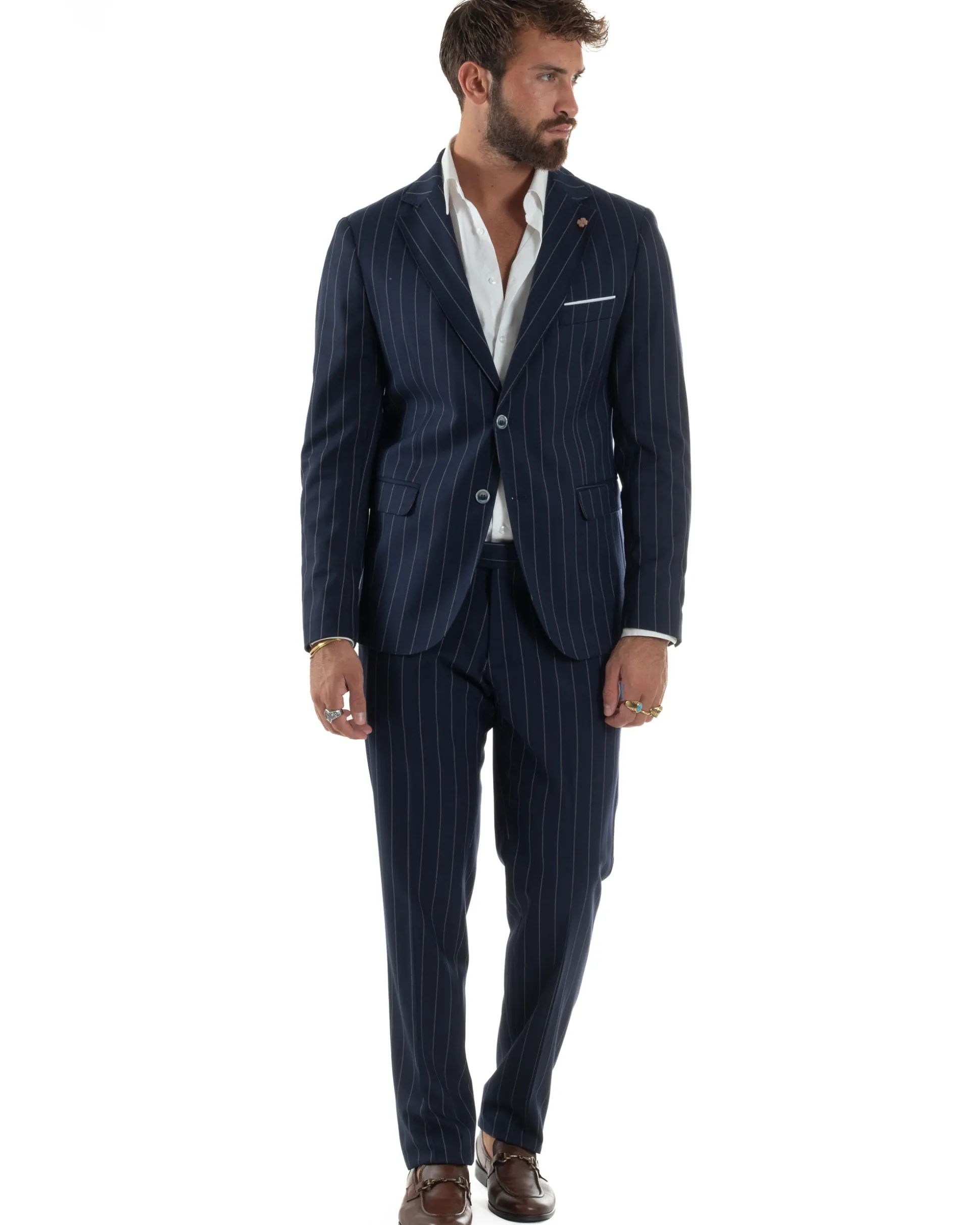 Abito Uomo Monopetto Gessato Sartoriale Rigato Blu Over-D OC1F2W5A03