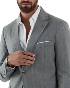 Abito Uomo Monopetto Gessato Sartoriale Rigato Grigio Over-D OC1F2W5A03