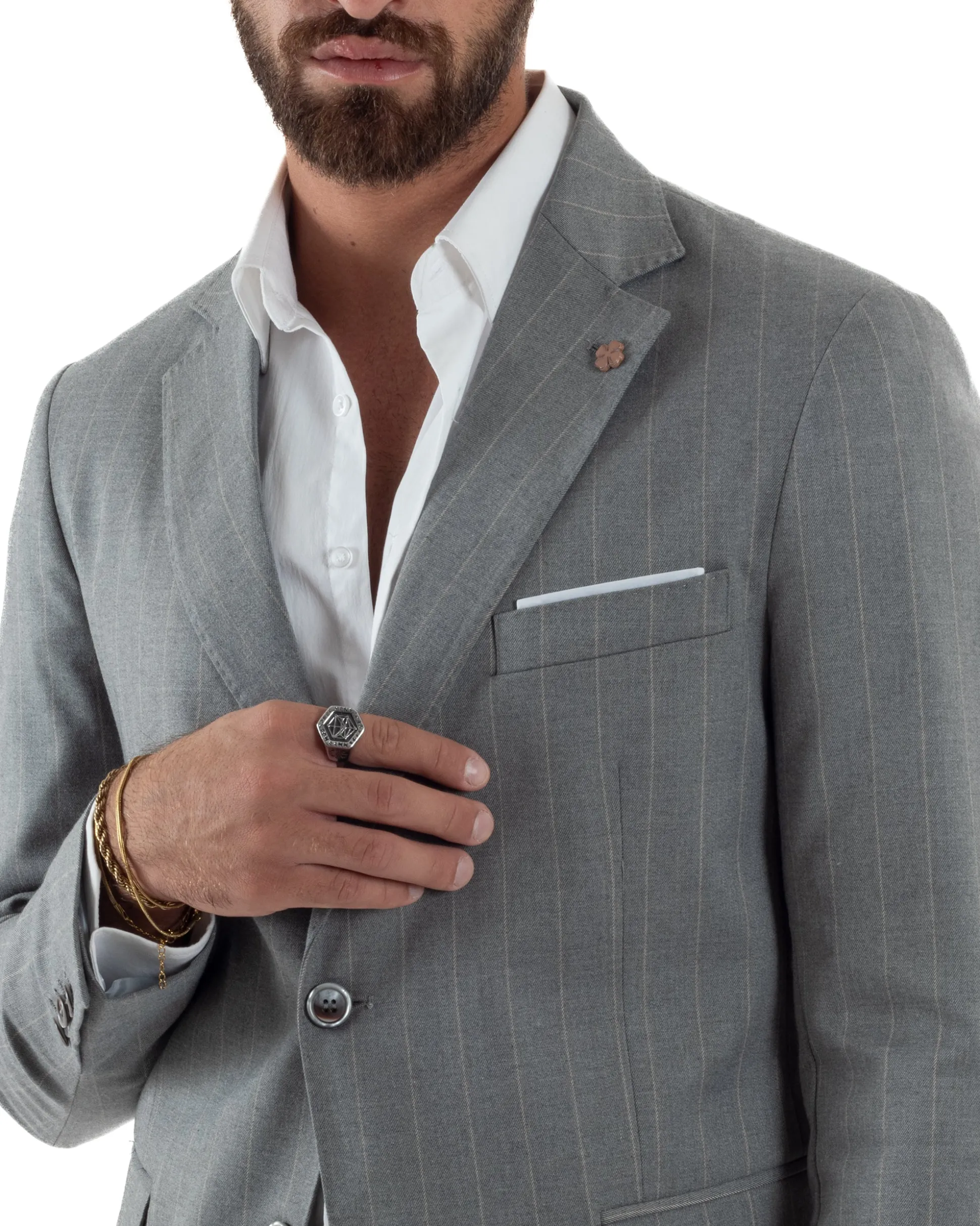 Abito Uomo Monopetto Gessato Sartoriale Rigato Grigio Over-D OC1F2W5A03