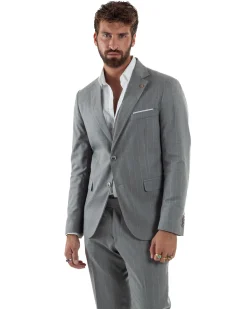 Abito Uomo Monopetto Gessato Sartoriale Rigato Grigio Over-D OC1F2W5A03