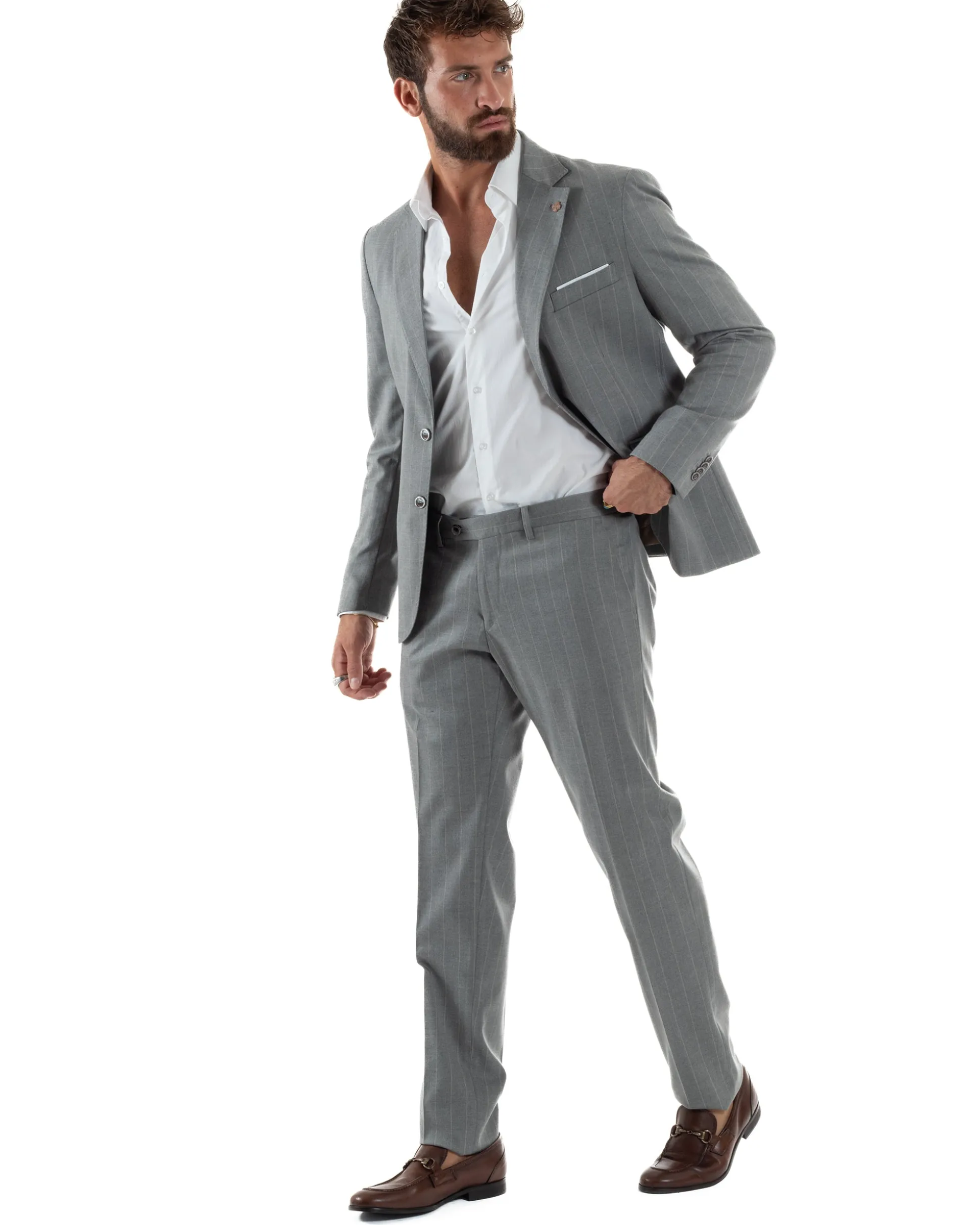 Abito Uomo Monopetto Gessato Sartoriale Rigato Grigio Over-D OC1F2W5A03