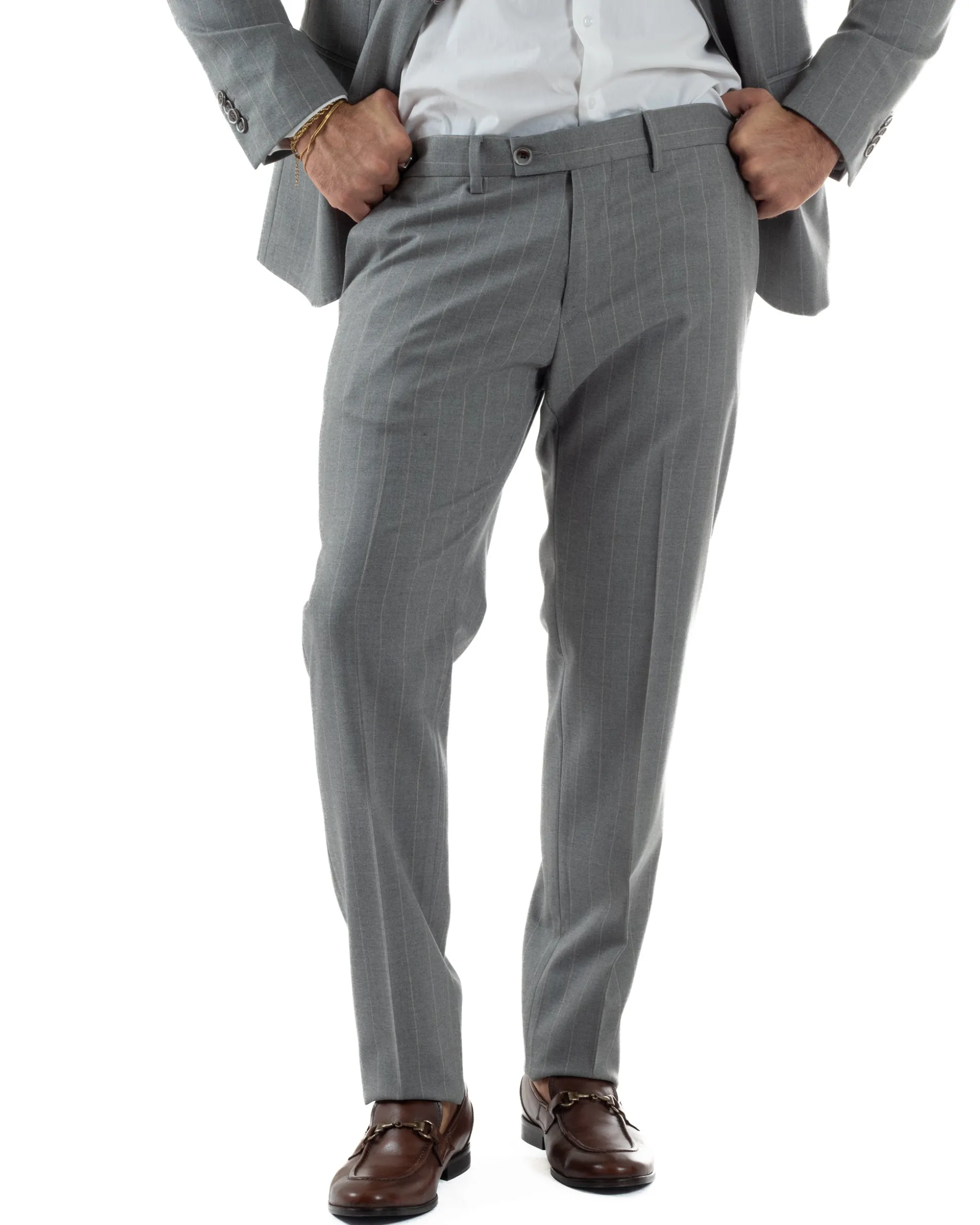 Abito Uomo Monopetto Gessato Sartoriale Rigato Grigio Over-D OC1F2W5A03