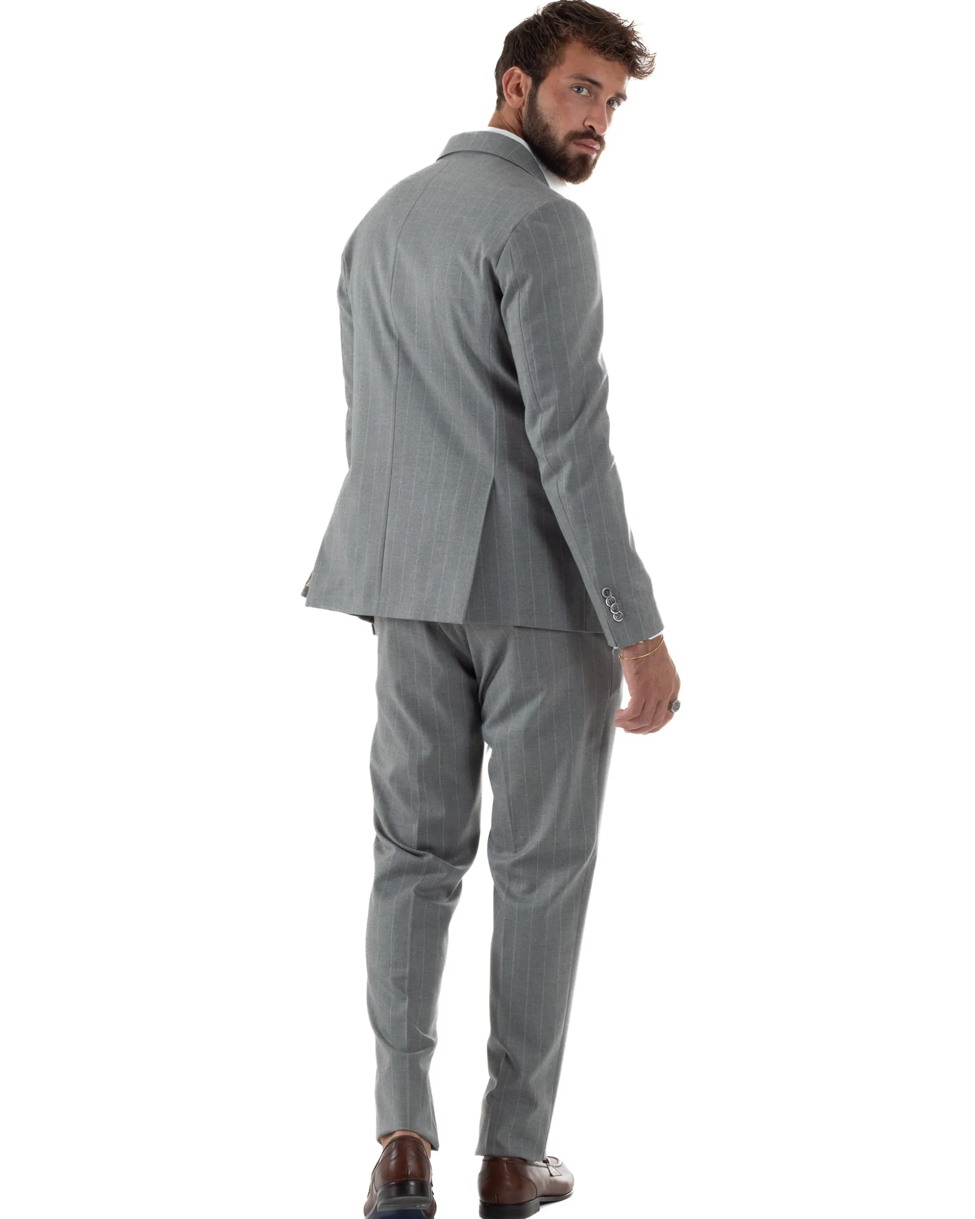 Abito Uomo Monopetto Gessato Sartoriale Rigato Grigio Over-D OC1F2W5A03