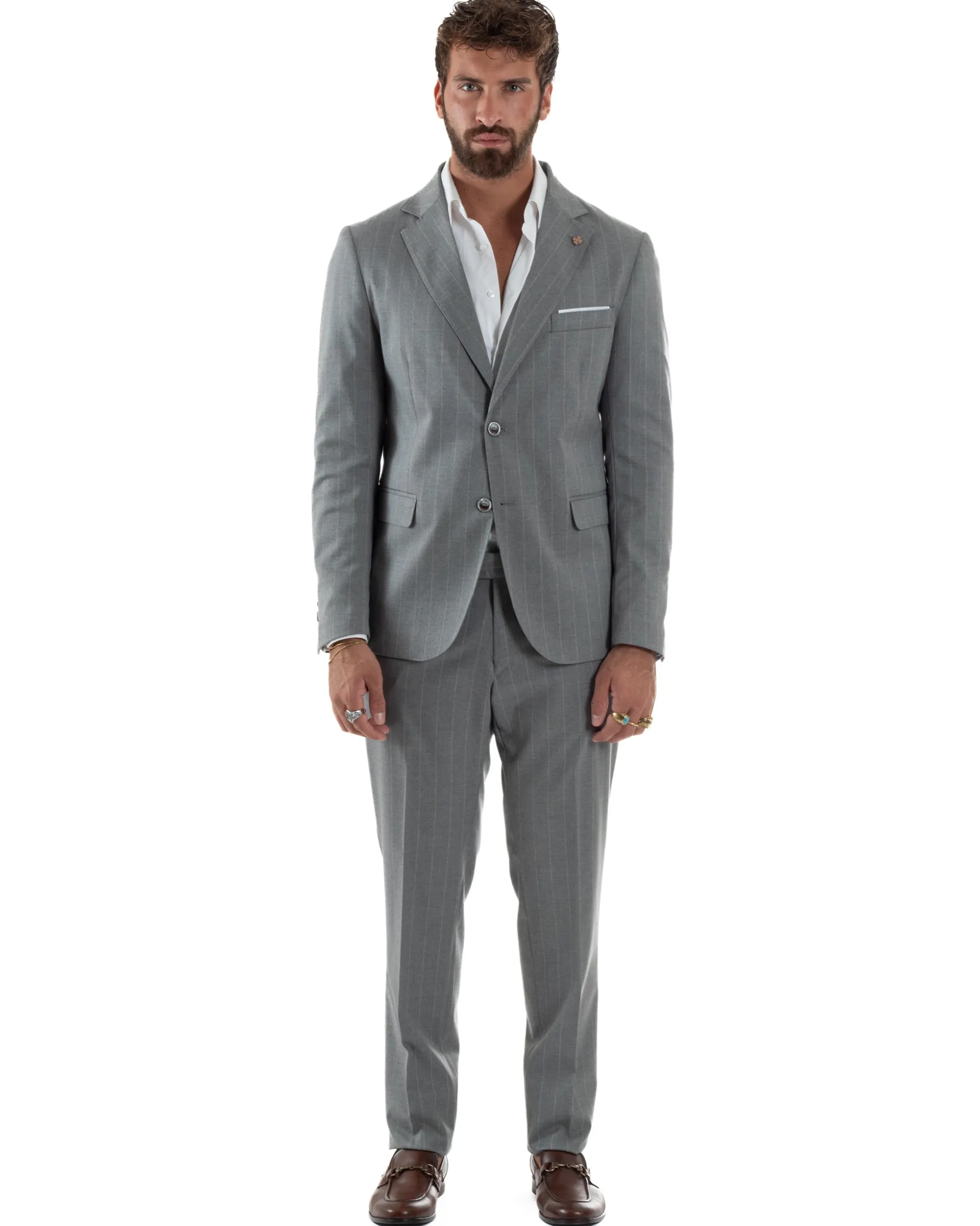 Abito Uomo Monopetto Gessato Sartoriale Rigato Grigio Over-D OC1F2W5A03