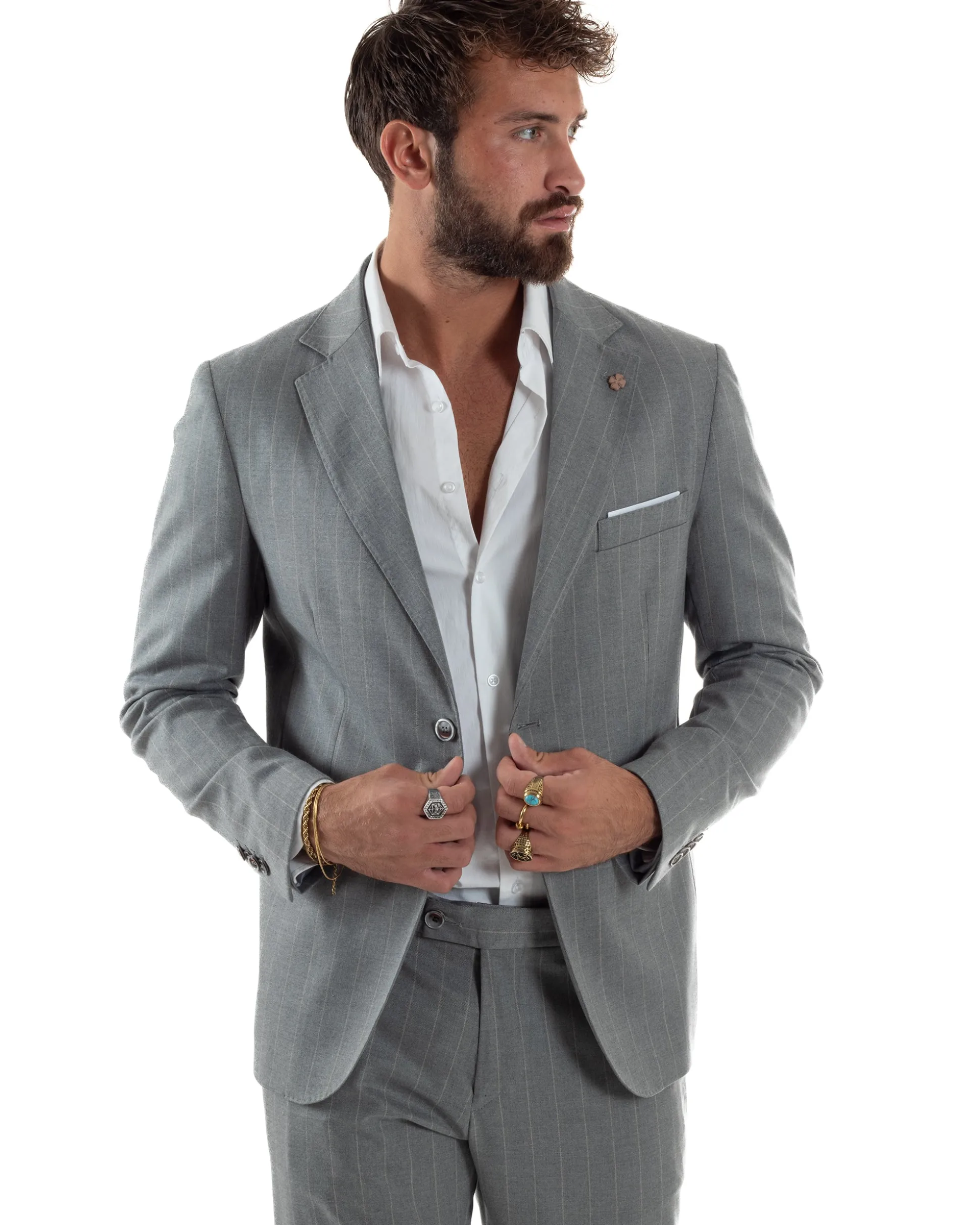 Abito Uomo Monopetto Gessato Sartoriale Rigato Grigio Over-D OC1F2W5A03