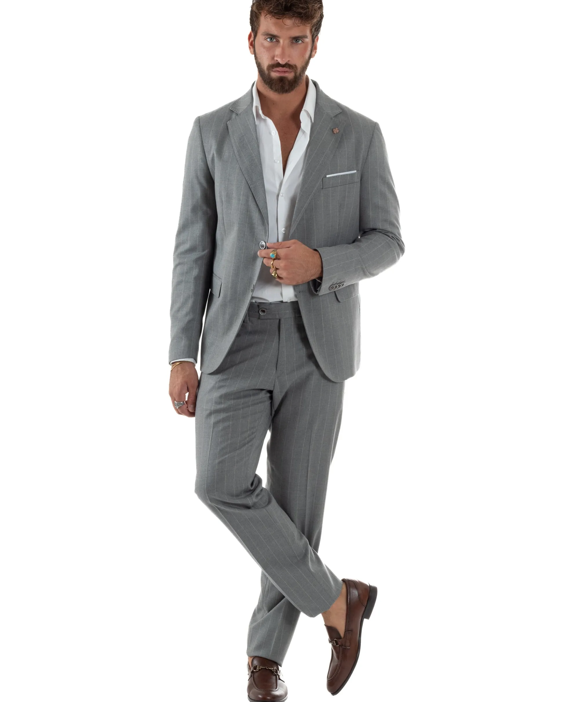 Abito Uomo Monopetto Gessato Sartoriale Rigato Grigio Over-D OC1F2W5A03
