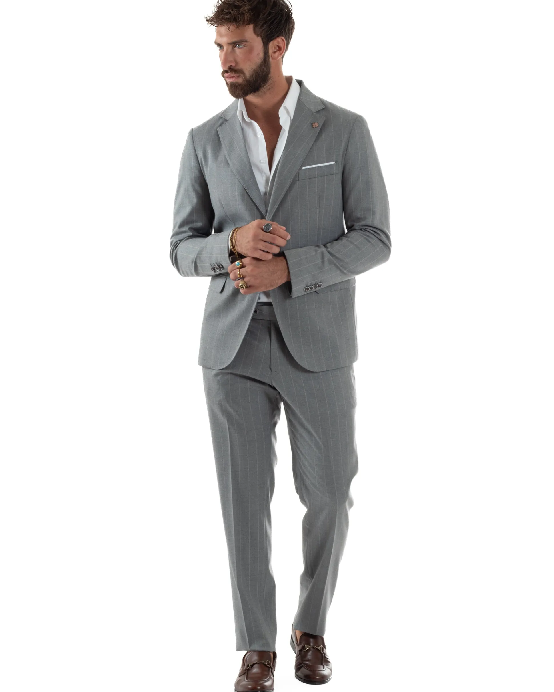 Abito Uomo Monopetto Gessato Sartoriale Rigato Grigio Over-D OC1F2W5A03