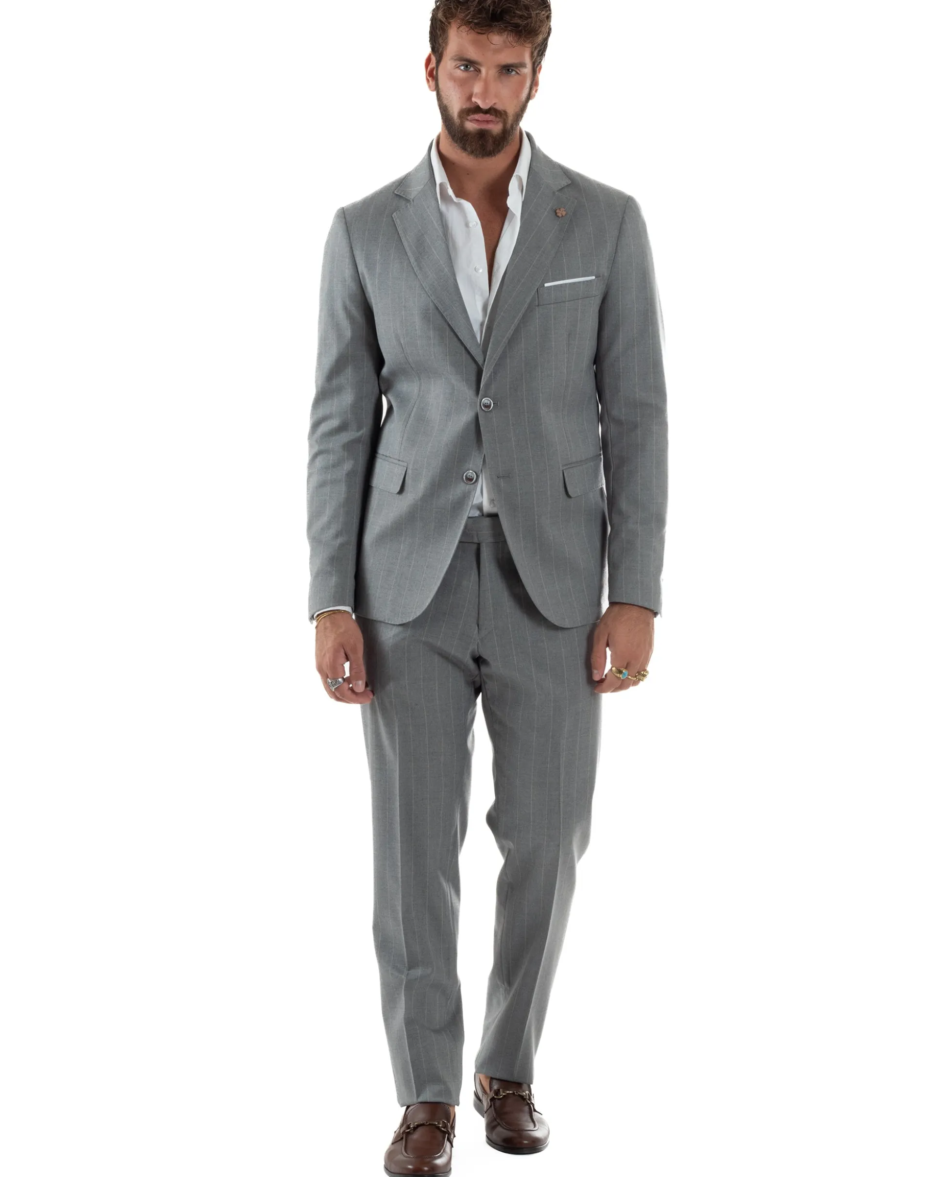 Abito Uomo Monopetto Gessato Sartoriale Rigato Grigio Over-D OC1F2W5A03