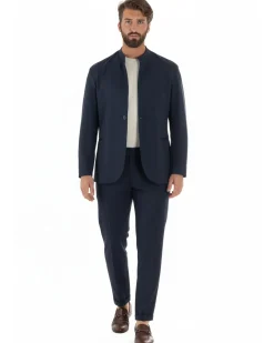 Abito uomo monopetto giacca coreana pantaloni abbottonatura allungata blu GIOSAL-AE1219A