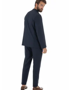 Abito uomo monopetto giacca coreana pantaloni abbottonatura allungata blu GIOSAL-AE1219A