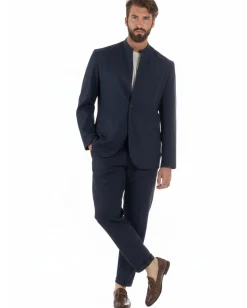 Abito uomo monopetto giacca coreana pantaloni abbottonatura allungata blu GIOSAL-AE1219A
