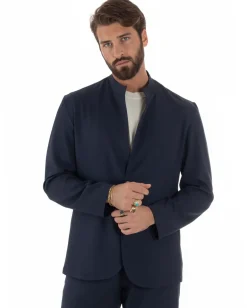 Abito uomo monopetto giacca coreana pantaloni abbottonatura allungata blu GIOSAL-AE1219A