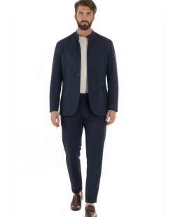 Abito uomo monopetto giacca coreana pantaloni abbottonatura allungata blu GIOSAL-AE1219A