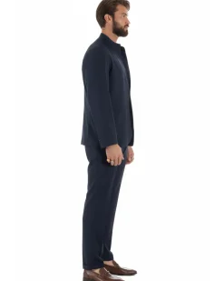 Abito uomo monopetto giacca coreana pantaloni abbottonatura allungata blu GIOSAL-AE1219A
