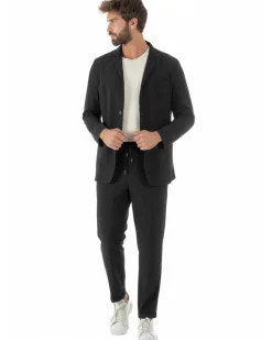 Abito uomo monopetto no stiro completo impermeabile giacca pantaloni nero GIOSAL-AE1238A