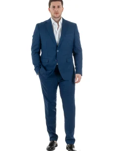 Abito Uomo Monopetto Vestito Viscosa Completo Taglie Comode Blu Melangiato TCAE1007A