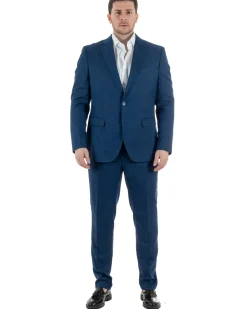 Abito Uomo Monopetto Vestito Viscosa Completo Taglie Comode Blu Melangiato TCAE1007A