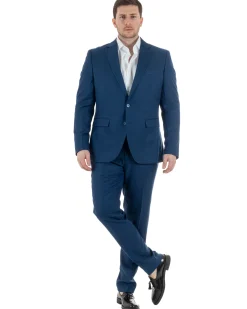 Abito Uomo Monopetto Vestito Viscosa Completo Taglie Comode Blu Melangiato TCAE1007A