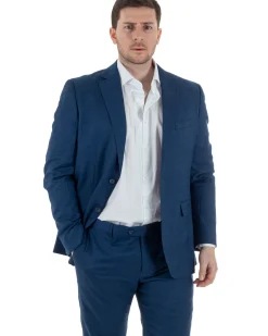 Abito Uomo Monopetto Vestito Viscosa Completo Taglie Comode Blu Melangiato TCAE1007A