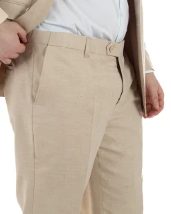 Abito Uomo Monopetto Vestito Viscosa Completo Taglie Comode Beige Melangiato TCAE1006A