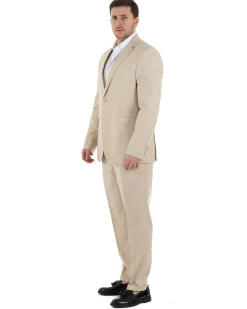 Abito Uomo Monopetto Vestito Viscosa Completo Taglie Comode Beige Melangiato TCAE1006A
